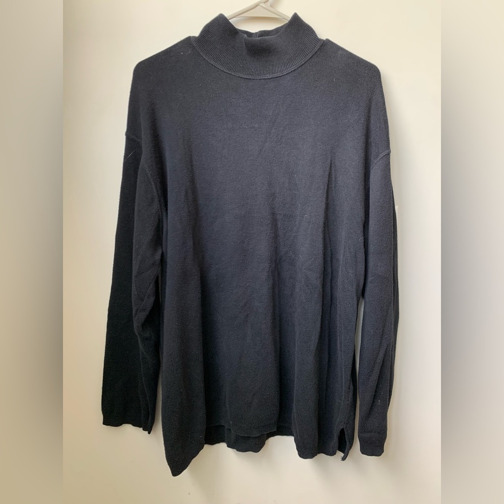 EDDIE BAUER Women’s Black Cotton Mock Neck Long Sleeve Sweater - Picture 3 of 6